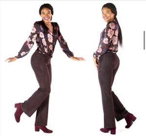 Betabrand Size Large Petite Faux Suede Straight Leg Yoga Dress Pants Brown NWT